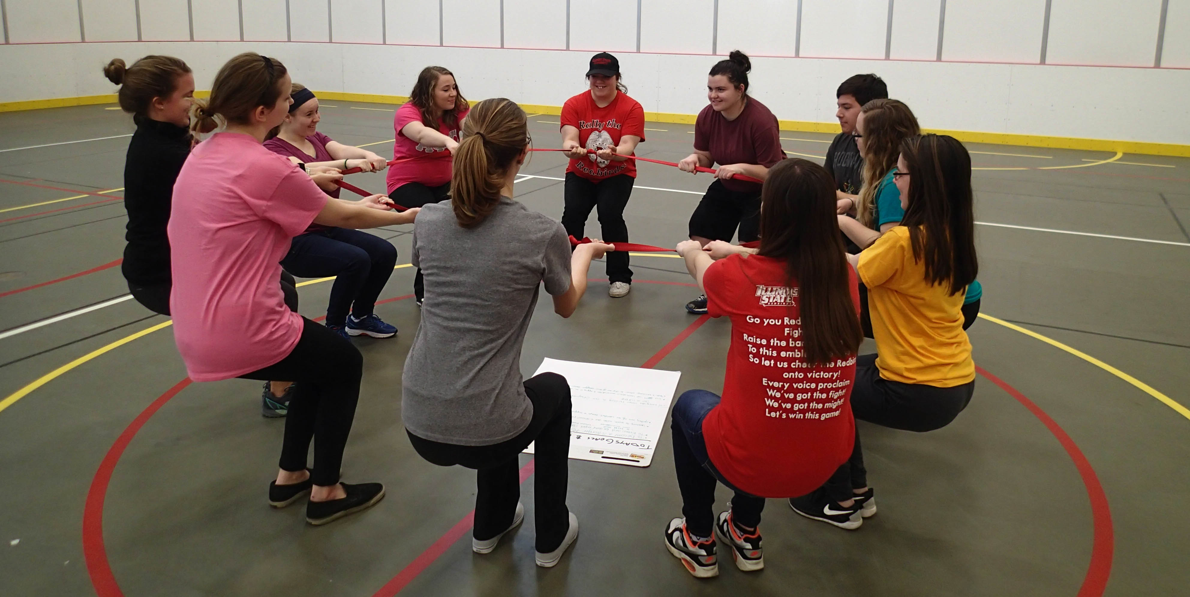 students attending a portable team building program
